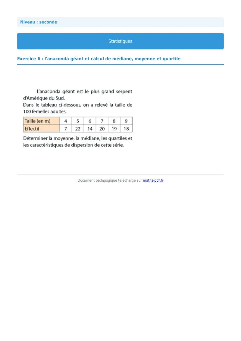 Statistiques : exercice n°6 de maths en seconde corrigé en PDF