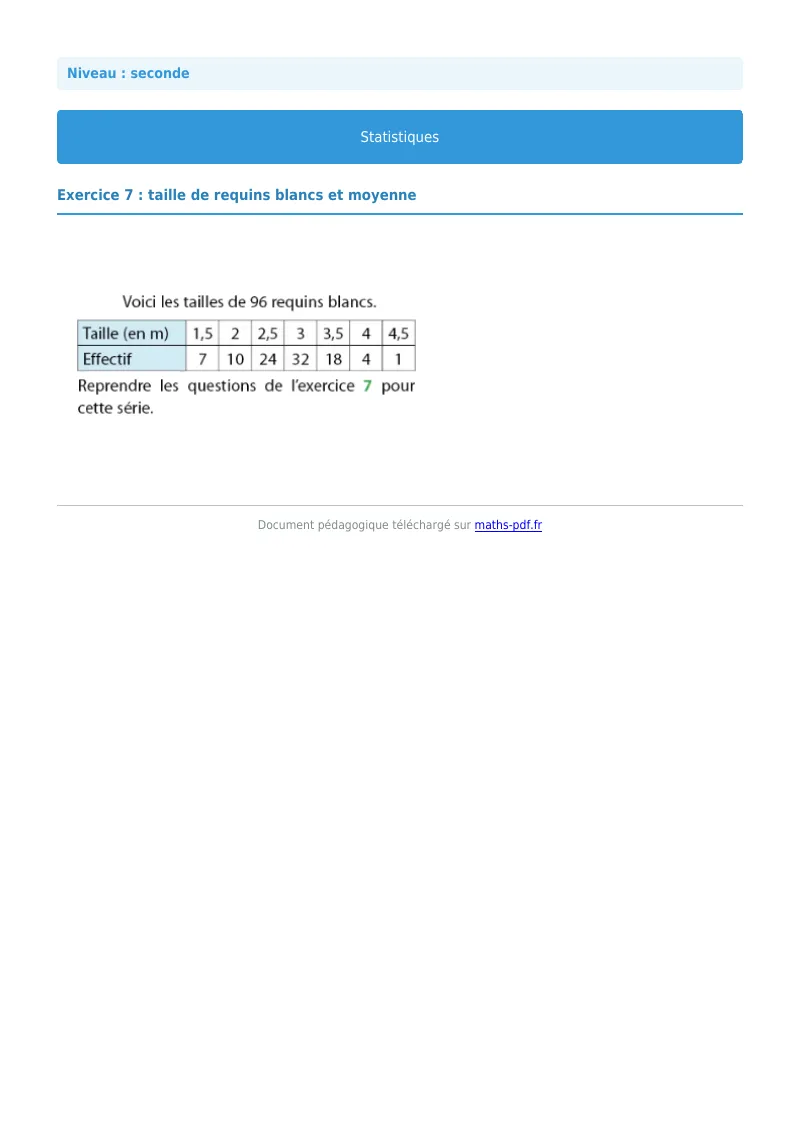 Statistiques : exercice n°7 de maths en seconde corrigé en PDF