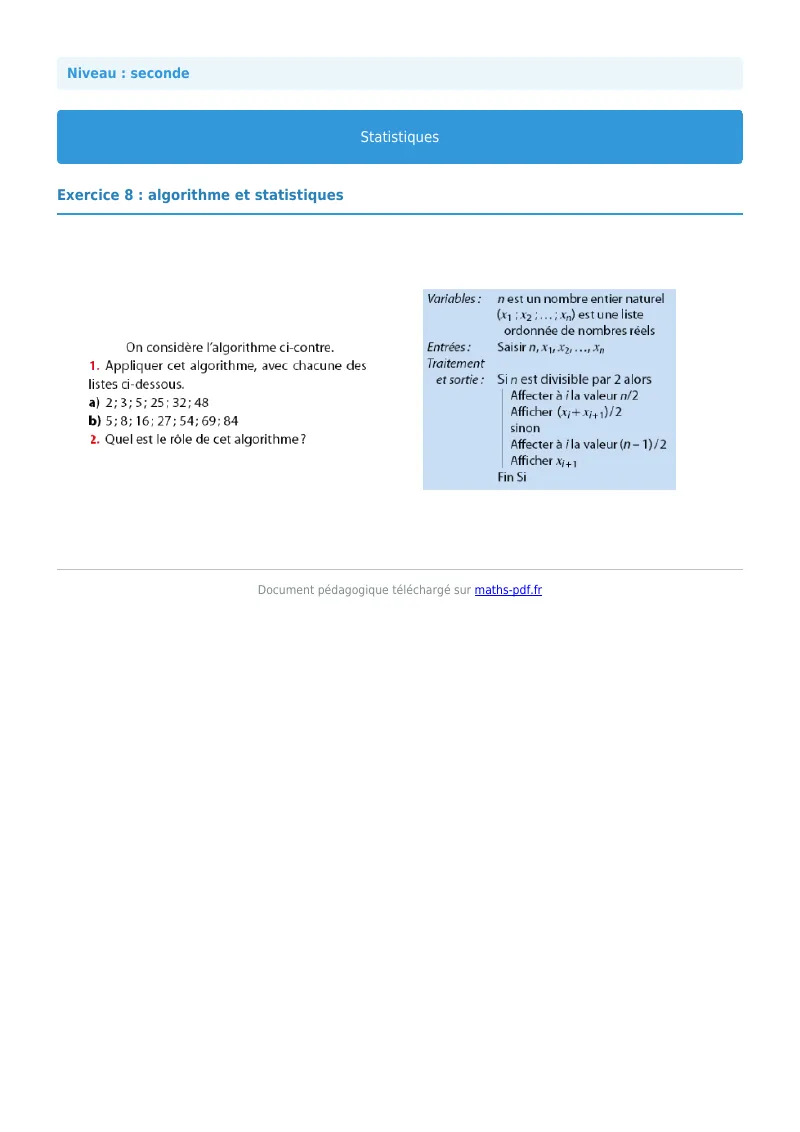 Statistiques : exercice n°8 de maths en seconde corrigé en PDF