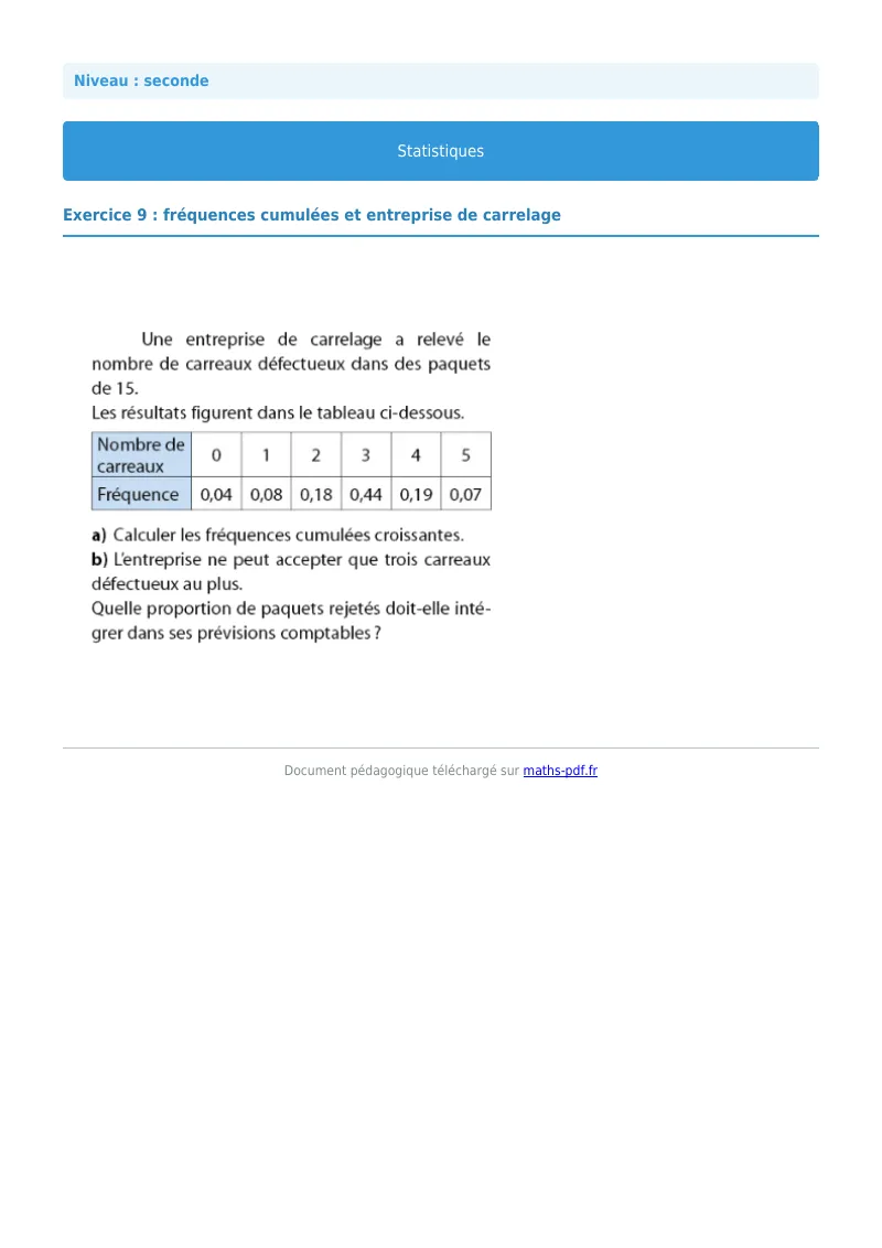 Statistiques : exercice n°9 de maths en seconde corrigé en PDF