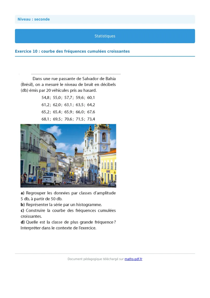 Statistiques : exercice n°10 de maths en seconde corrigé en PDF