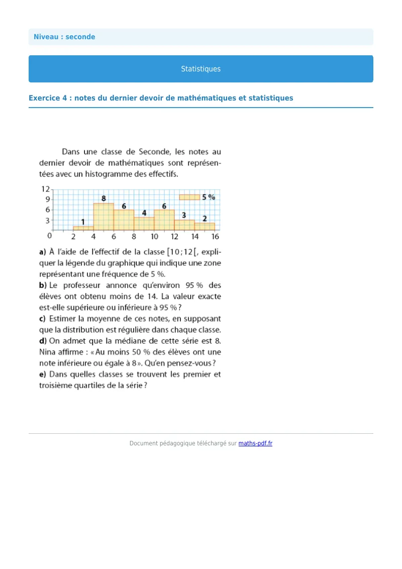 Statistiques : exercice n°4 de maths en seconde corrigé en PDF