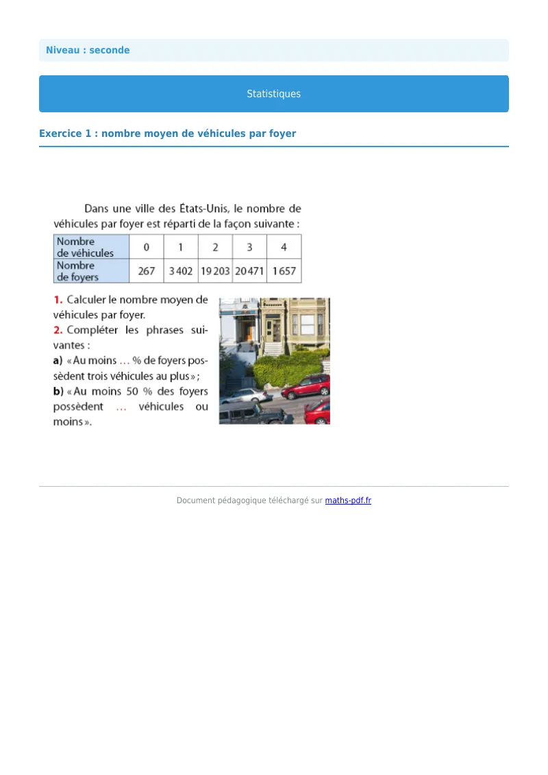 Statistiques : exercice n°1 de maths en seconde corrigé en PDF