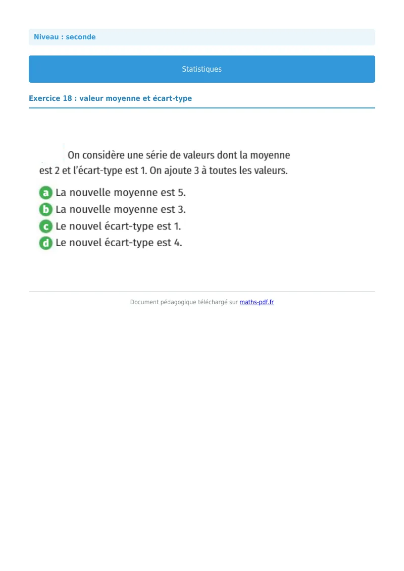 Statistiques : exercice n°18 de maths en seconde corrigé en PDF