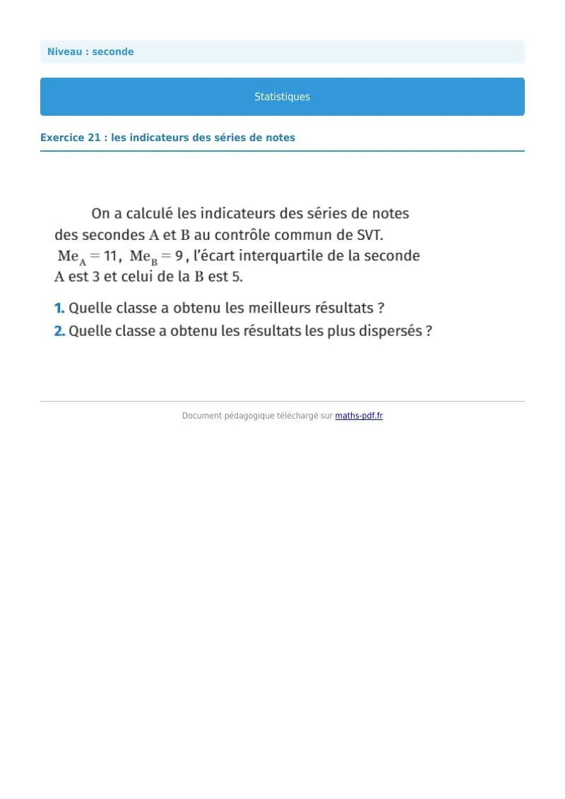 Statistiques : exercice n°21 de maths en seconde corrigé en PDF