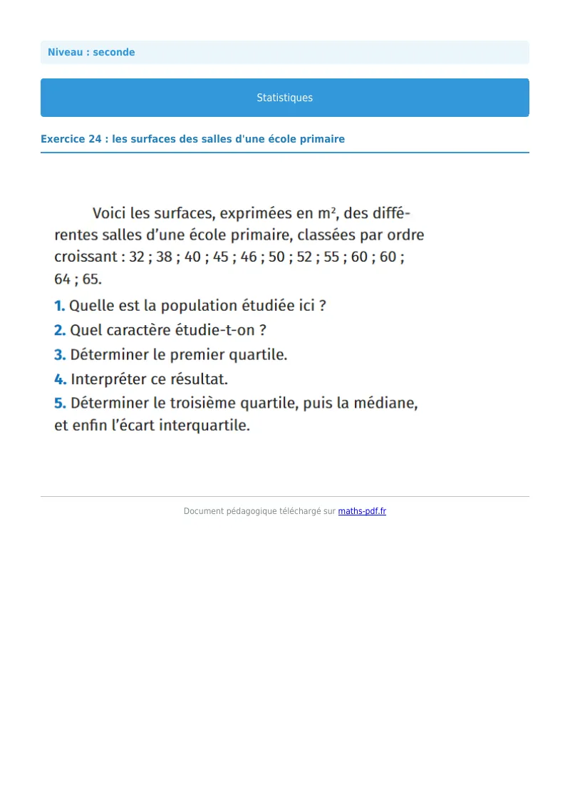 Statistiques : exercice n°24 de maths en seconde corrigé en PDF