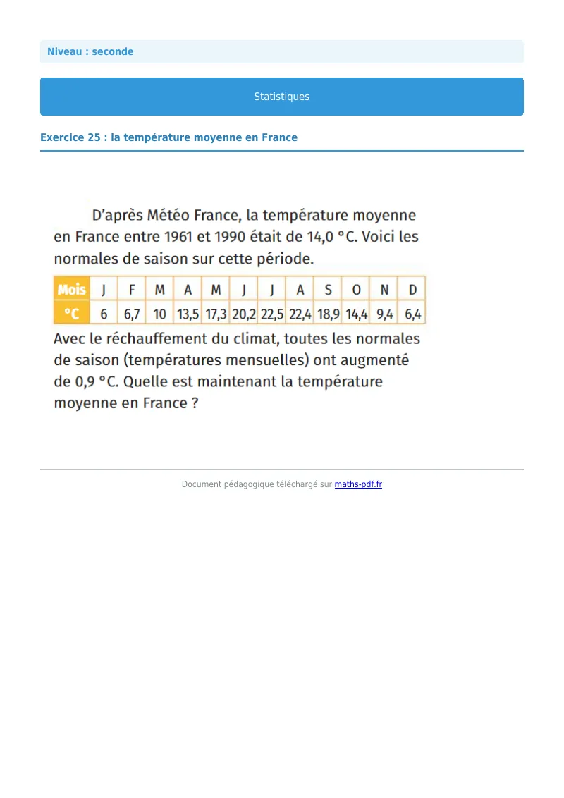 Statistiques : exercice n°25 de maths en seconde corrigé en PDF