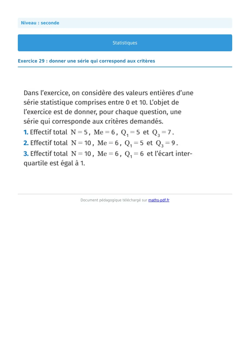 Statistiques : exercice n°29 de maths en seconde corrigé en PDF