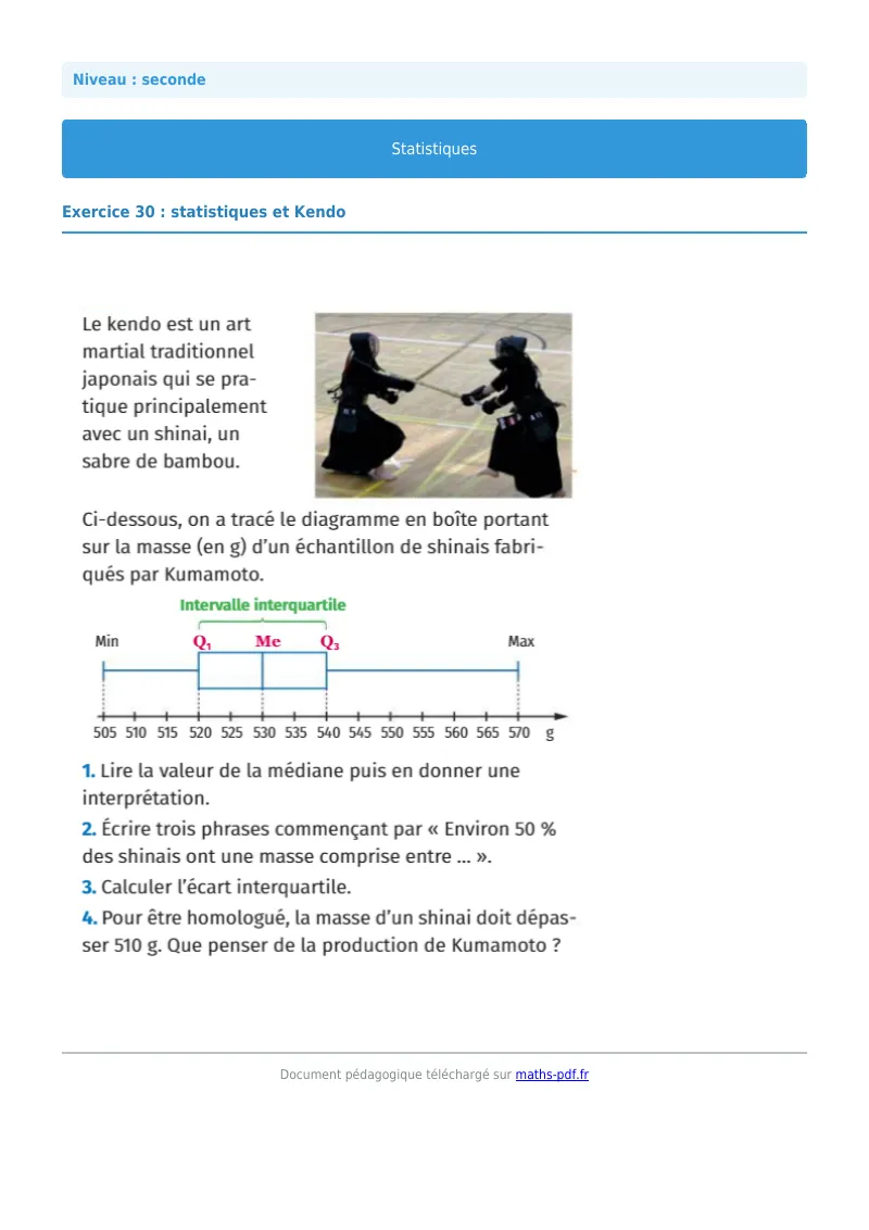 Statistiques : exercice n°30 de maths en seconde corrigé en PDF