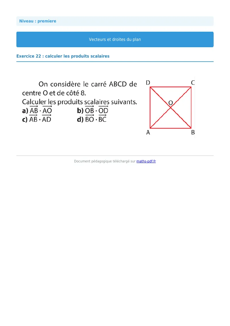 Vecteurs et droites du plan : exercice n°22 de maths en première corrigé en PDF