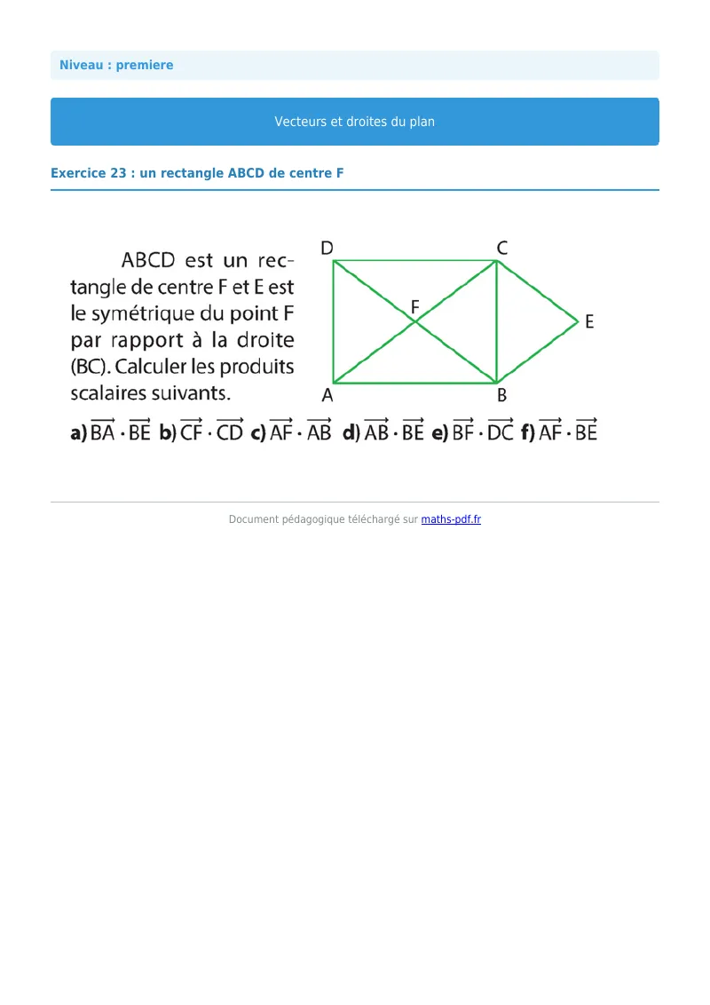 Vecteurs et droites du plan : exercice n°23 de maths en première corrigé en PDF