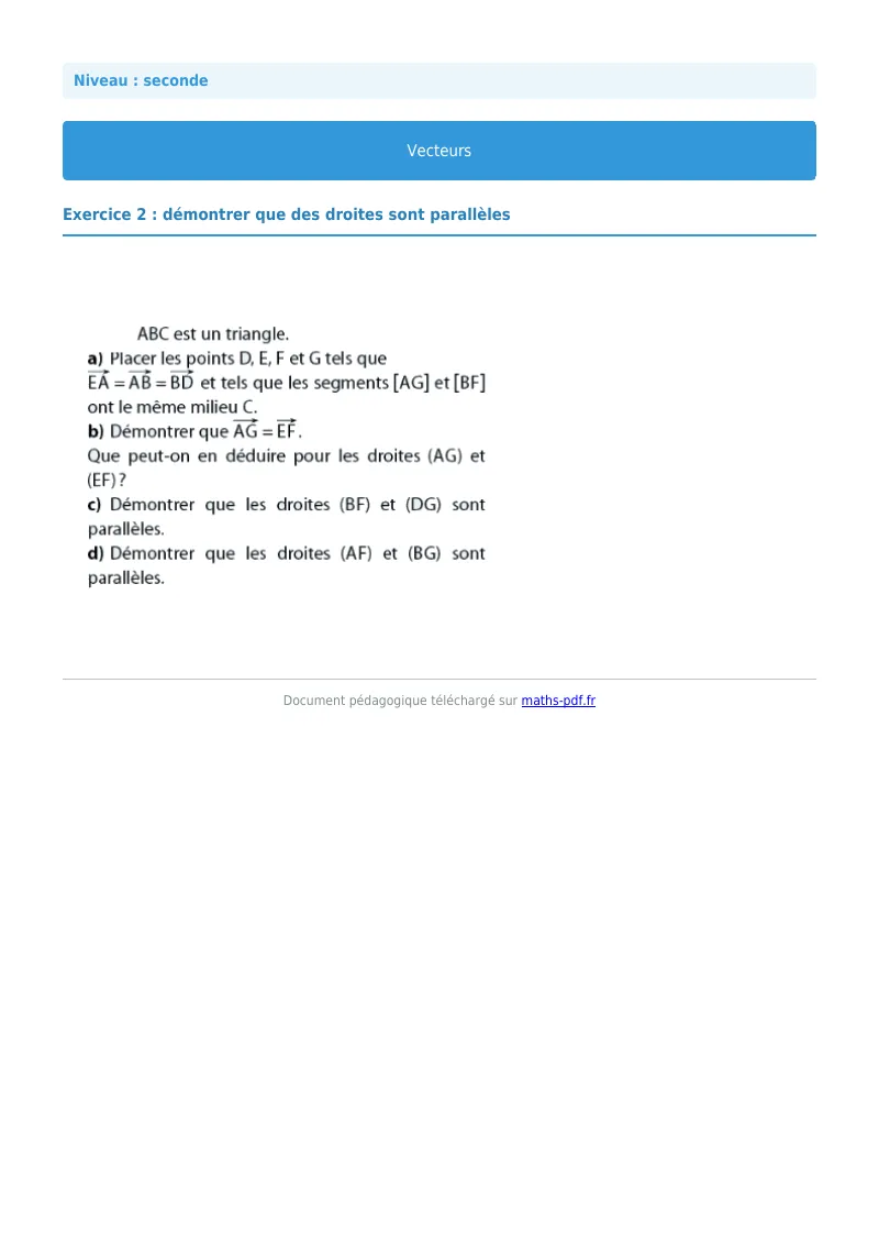 Vecteurs : exercice n°2 de maths en seconde corrigé en PDF