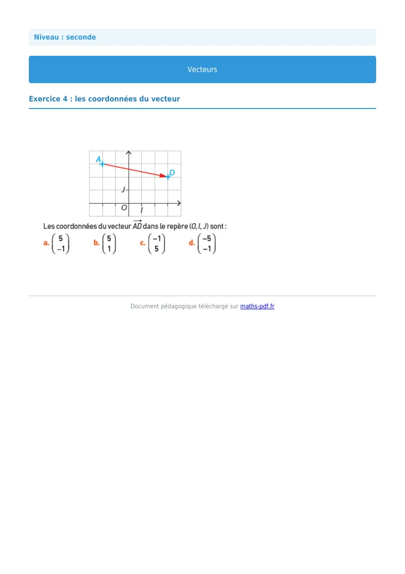 Vecteurs : exercice n°4 de maths en seconde corrigé en PDF