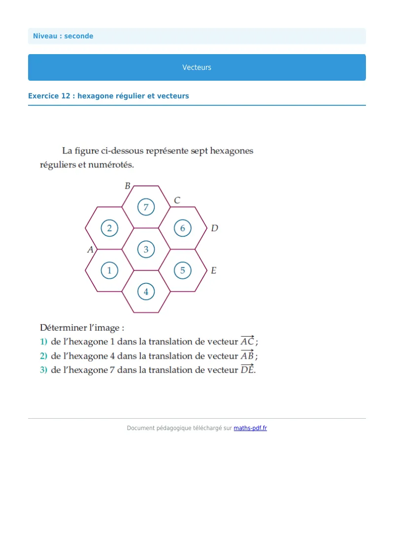 Vecteurs : exercice n°12 de maths en seconde corrigé en PDF