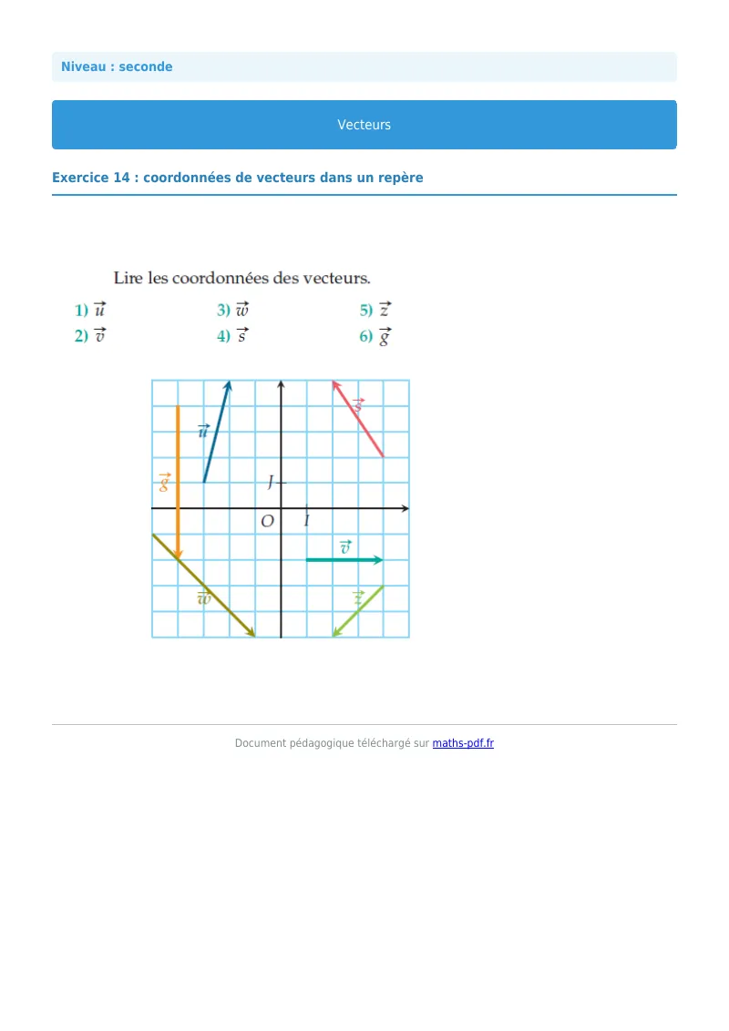 Vecteurs : exercice n°14 de maths en seconde corrigé en PDF