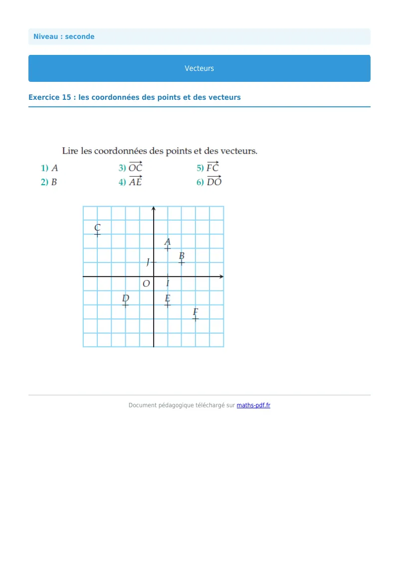 Vecteurs : exercice n°15 de maths en seconde corrigé en PDF