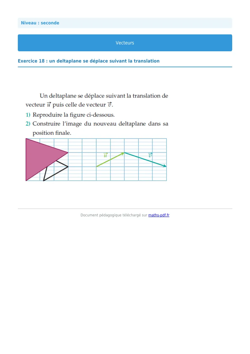 Vecteurs : exercice n°18 de maths en seconde corrigé en PDF