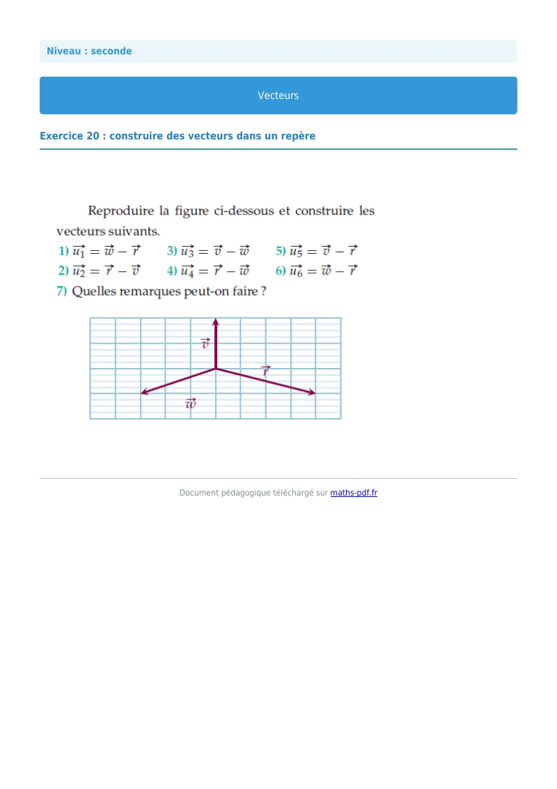 Vecteurs : exercice n°20 de maths en seconde corrigé en PDF
