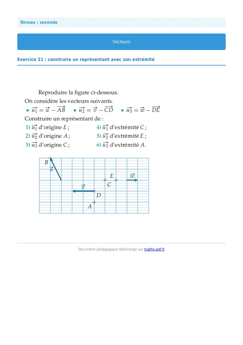 Vecteurs : exercice n°21 de maths en seconde corrigé en PDF