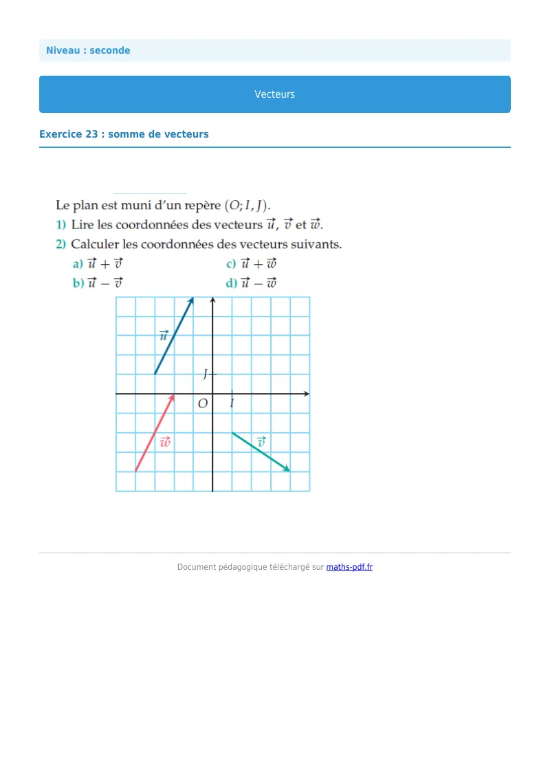 Vecteurs : exercice n°23 de maths en seconde corrigé en PDF