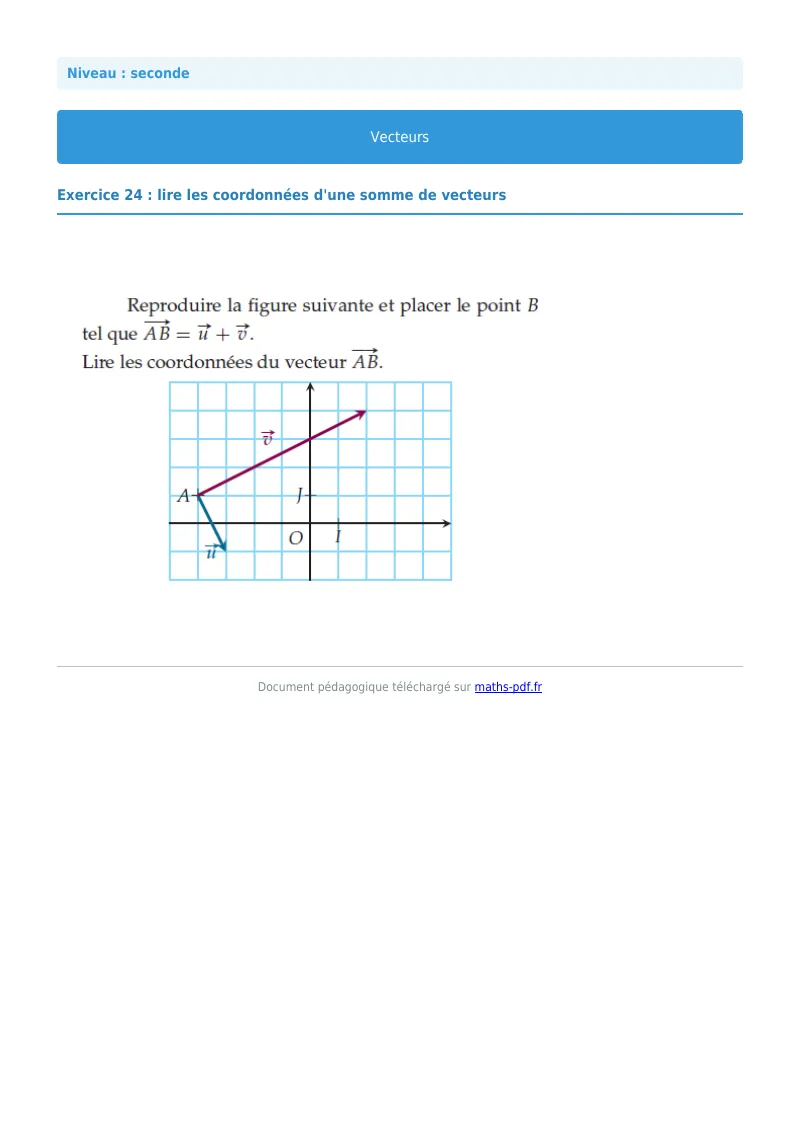 Vecteurs : exercice n°24 de maths en seconde corrigé en PDF