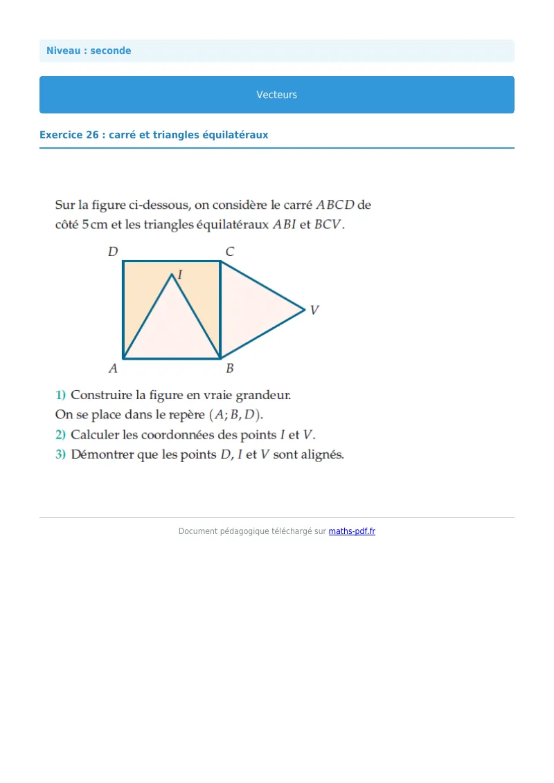 Vecteurs : exercice n°26 de maths en seconde corrigé en PDF
