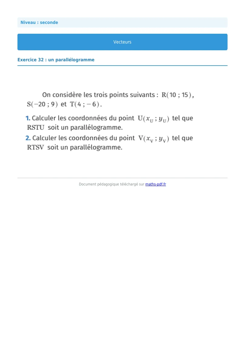 Vecteurs : exercice n°32 de maths en seconde corrigé en PDF