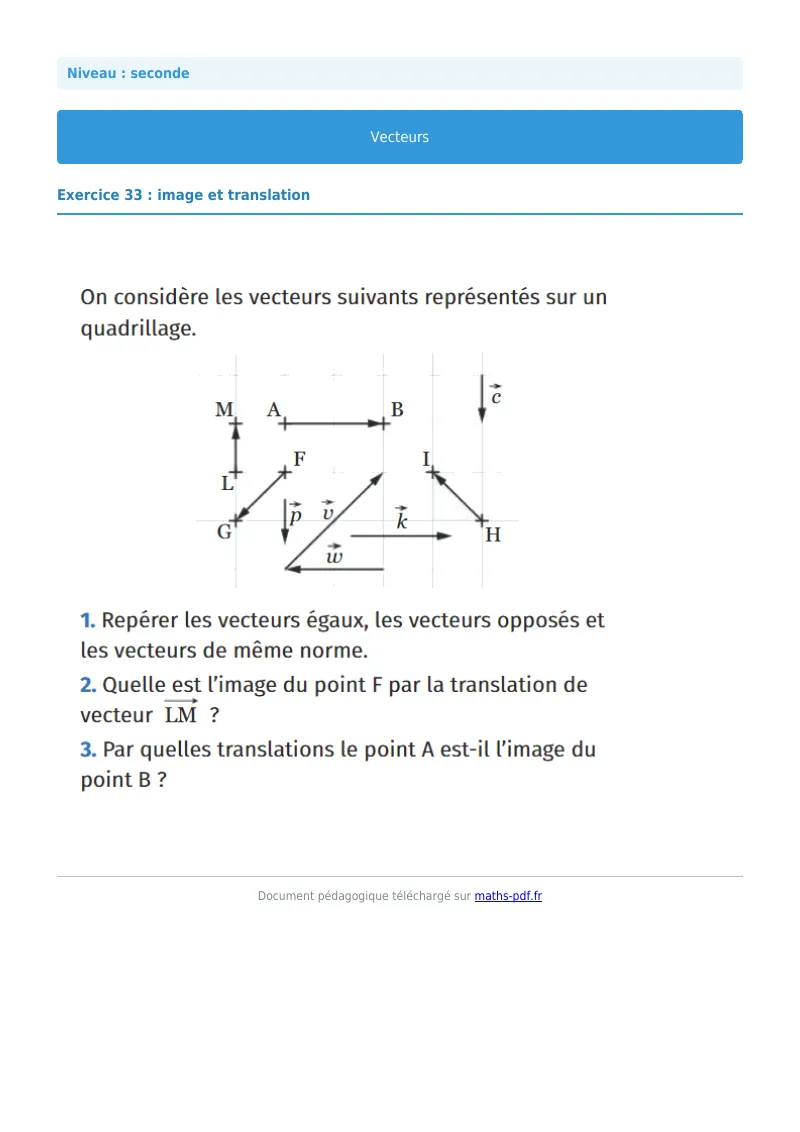 Vecteurs : exercice n°33 de maths en seconde corrigé en PDF