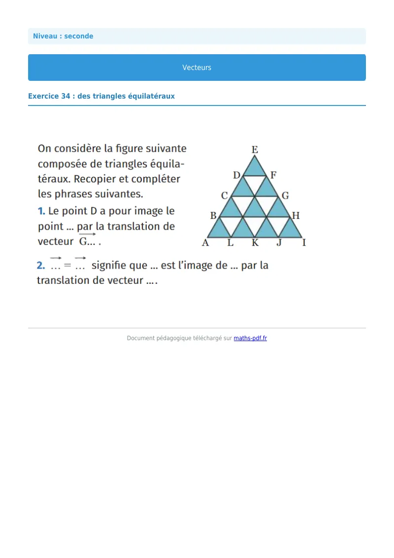 Vecteurs : exercice n°34 de maths en seconde corrigé en PDF