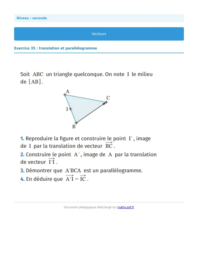 Vecteurs : exercice n°35 de maths en seconde corrigé en PDF