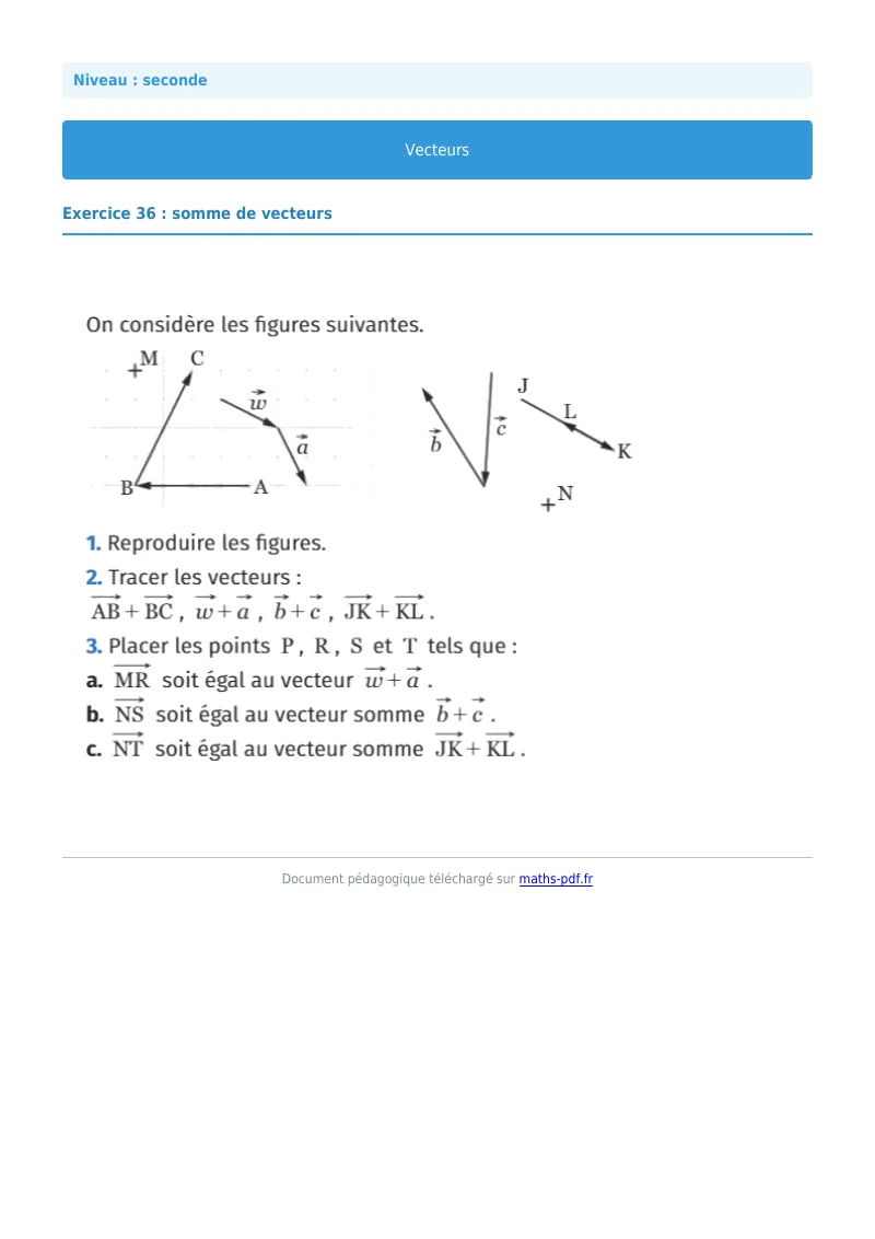 Vecteurs : exercice n°36 de maths en seconde corrigé en PDF