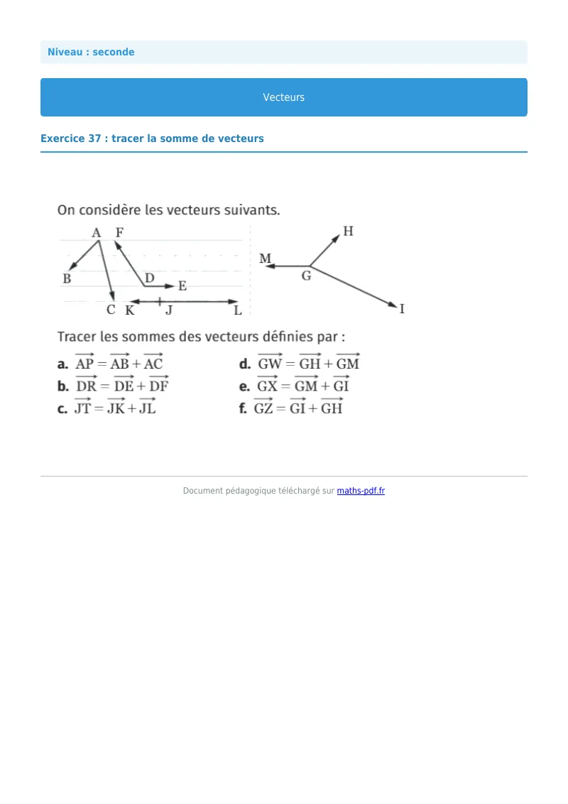 Vecteurs : exercice n°37 de maths en seconde corrigé en PDF