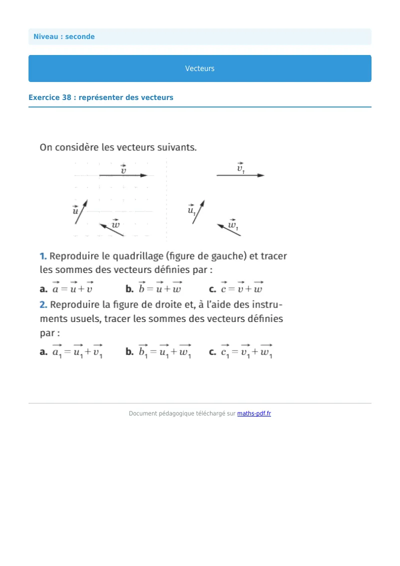 Vecteurs : exercice n°38 de maths en seconde corrigé en PDF