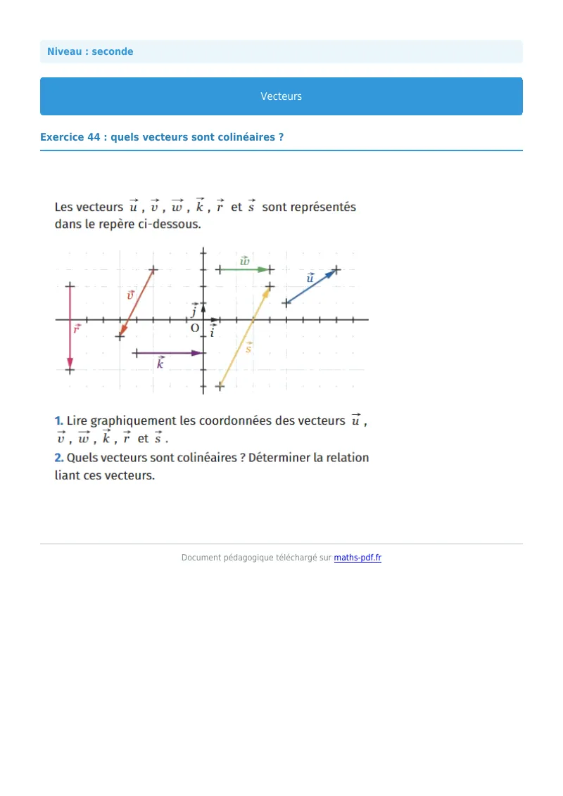 Vecteurs : exercice n°44 de maths en seconde corrigé en PDF