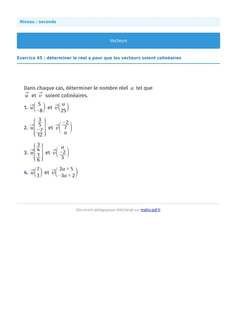 Vecteurs : exercice n°45 de maths en seconde corrigé en PDF