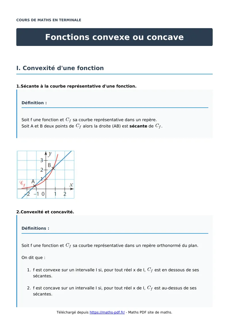 Fonctions convexe ou concave : cours de maths en terminale en PDF