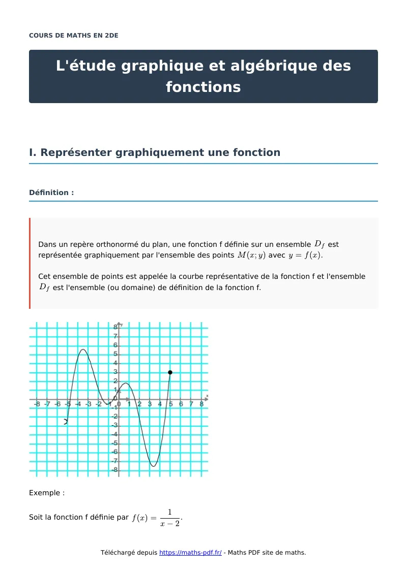 L’étude graphique et algébrique des fonctions : cours de maths en seconde en PDF
