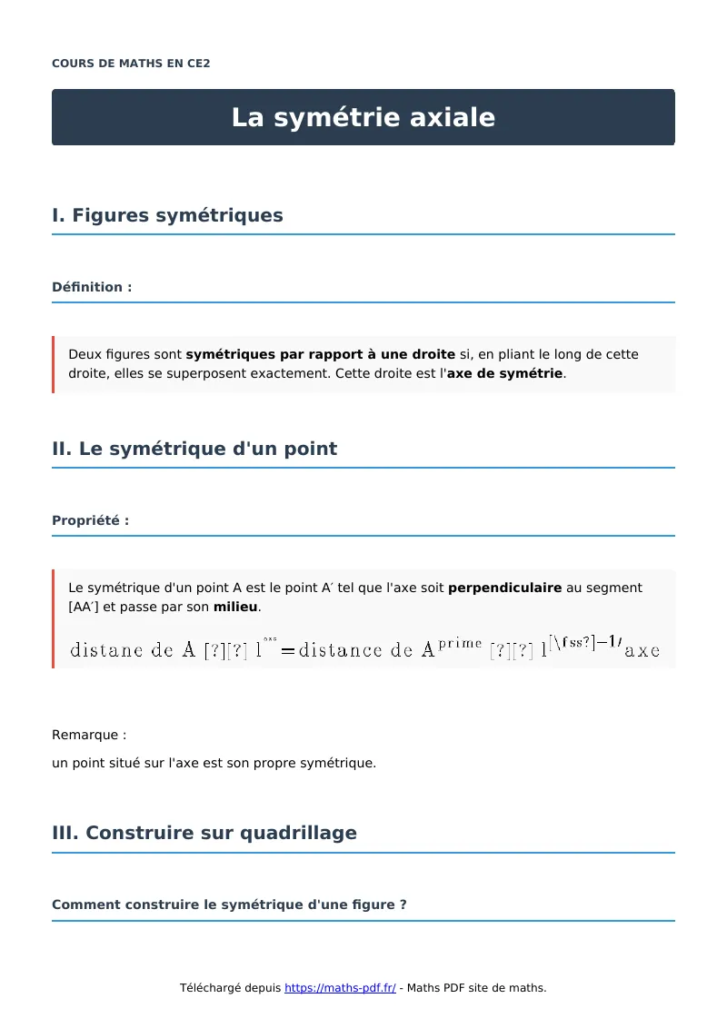 La symétrie axiale : cours de maths en CE2 en PDF
