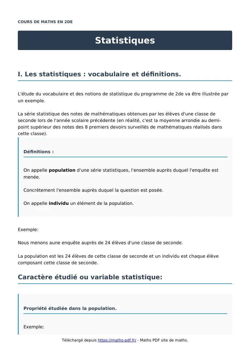 Statistiques : cours de maths en seconde en PDF