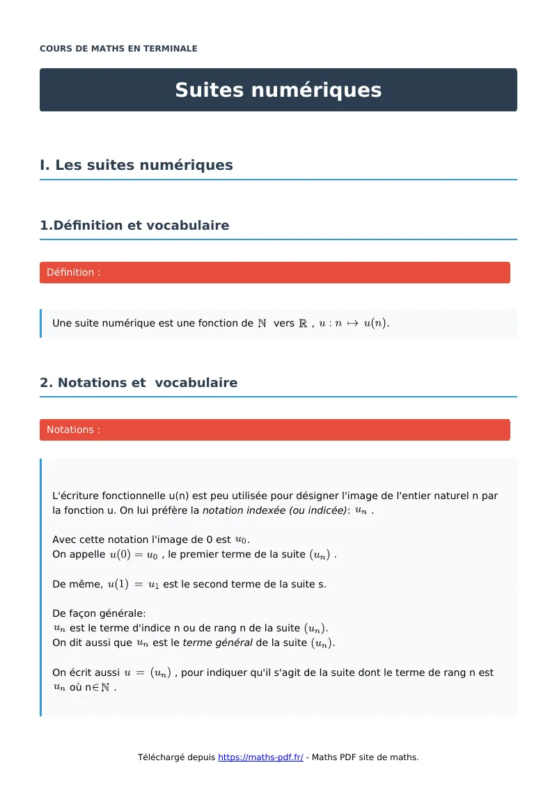 Suites numériques : cours de maths en terminale en PDF