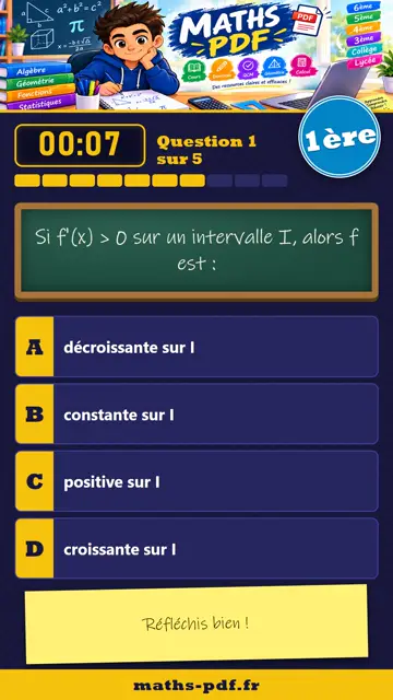 Vidéos QCM maths 1ère : Dérivation, partie 2