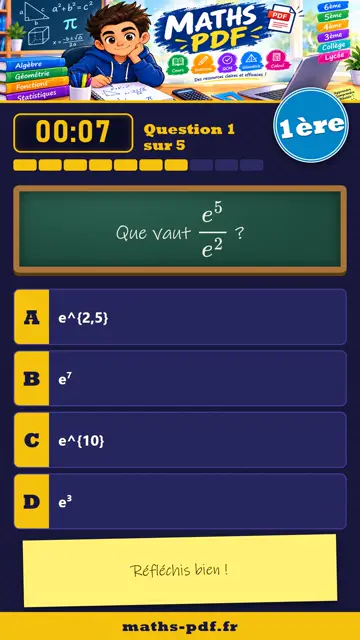 Vidéos QCM maths 1ère : Fonction exponentielle, partie 2