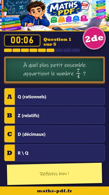Vidéos QCM maths 2de : Ensembles de nombres et intervalles, partie 1