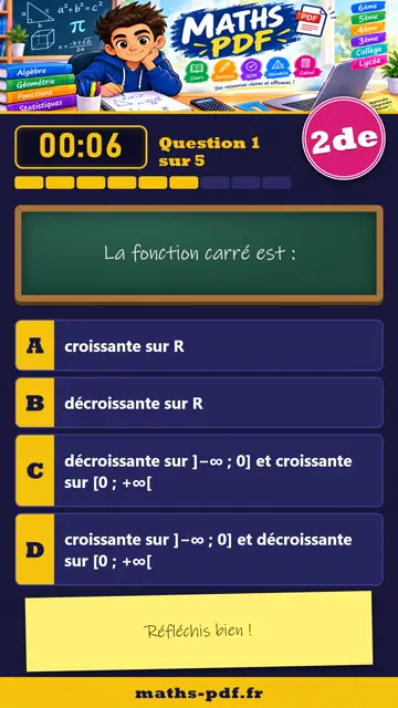 Vidéos QCM maths 2de : Fonctions de référence, partie 1