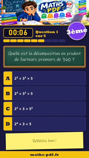 Vidéos QCM maths 3ème : Arithmétique : diviseurs et nombres premiers, partie 1