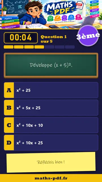 Vidéos QCM maths 3ème : Calcul littéral et identités remarquables, partie 1