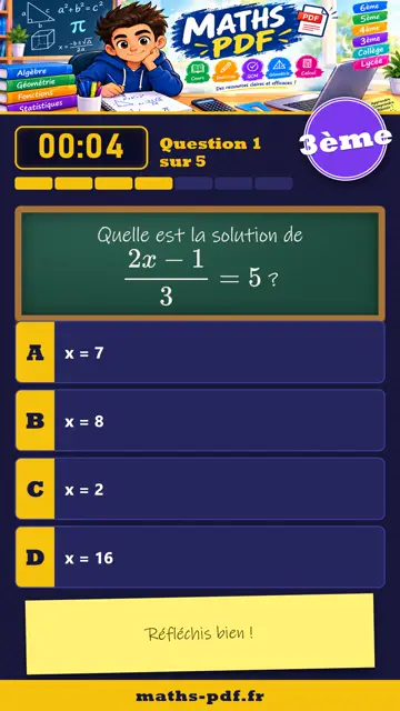 Vidéos QCM maths 3ème : Équations et inéquations, partie 2