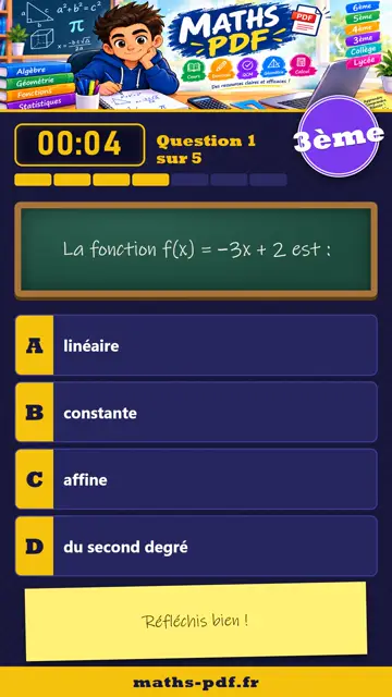Vidéos QCM maths 3ème : Fonctions linéaires et affines, partie 1