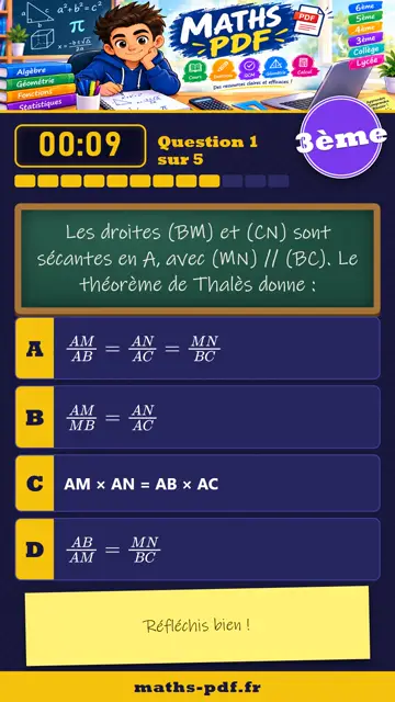 Vidéos QCM maths 3ème : Le théorème de Thalès, partie 1