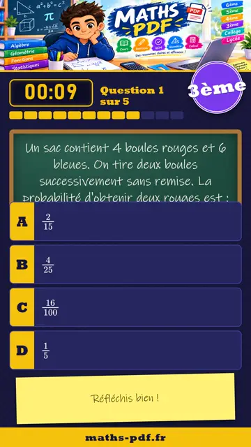 Vidéos QCM maths 3ème : Probabilités, partie 1